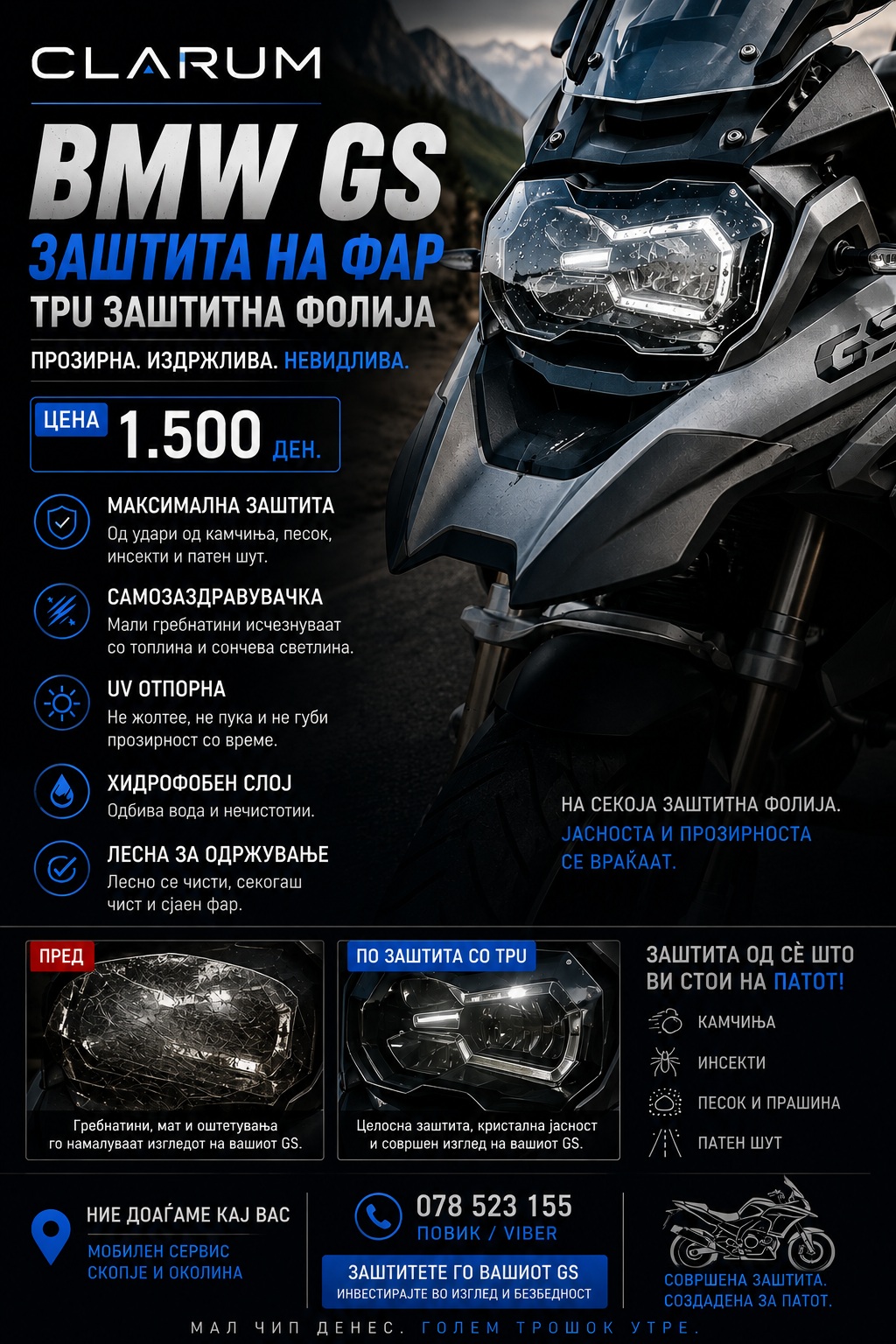 BMW GS TPU заштита на фар
